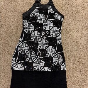 Black Sequin Mini Dress with White Spiral Beading